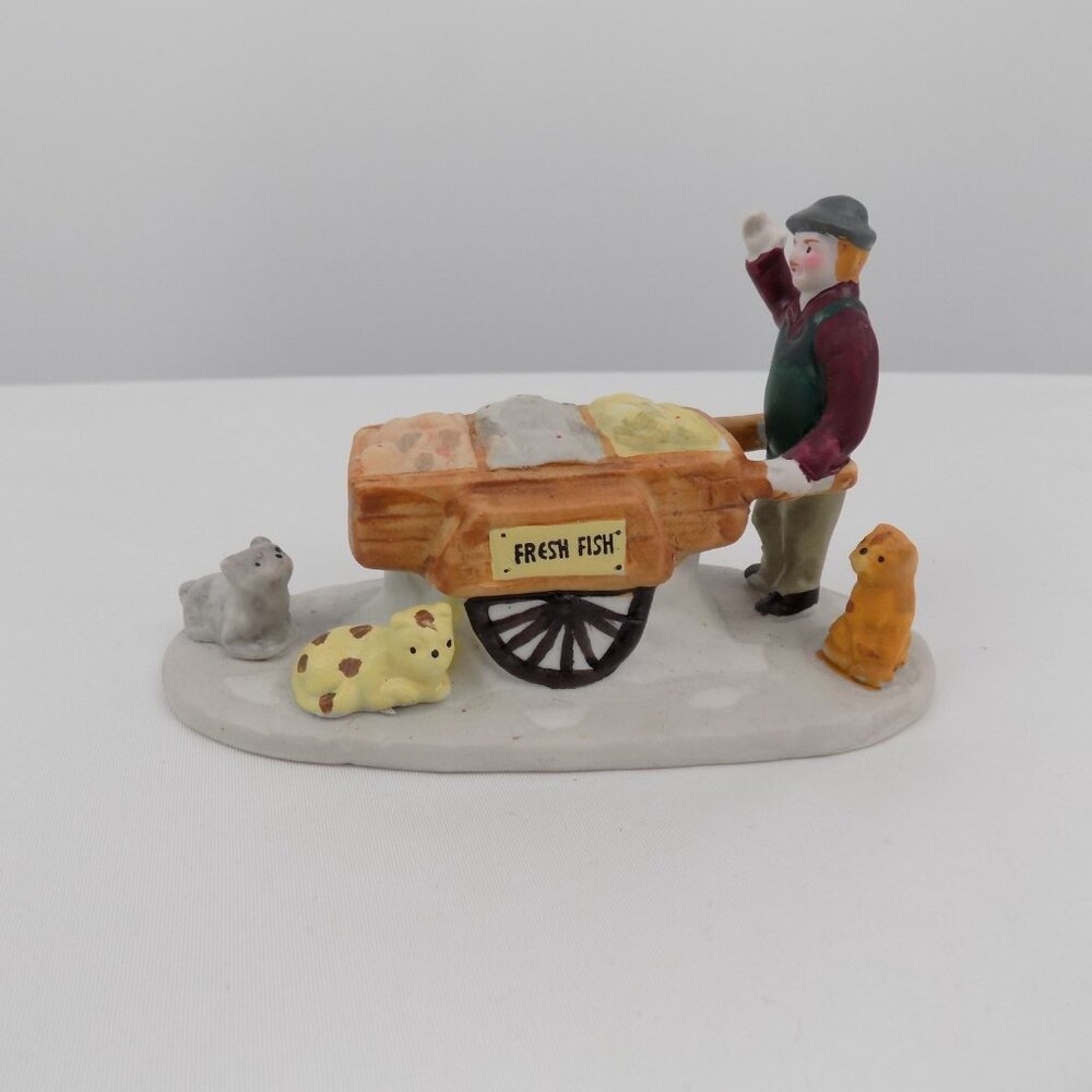 Lemax Fresh Fish Monger Cart Cats Christmas Village Dickensvale 1994 Vintage